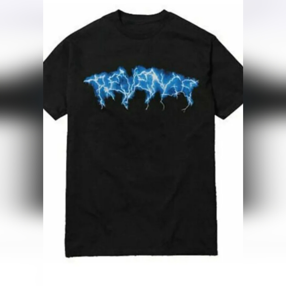 Revenge Blue Lightning Script Tee Black Large New